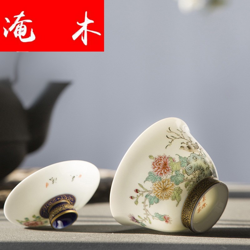 Submerged wood capacity up jingdezhen tureen large see colour porcelain enamel hand - made three bowl kung fu tea set