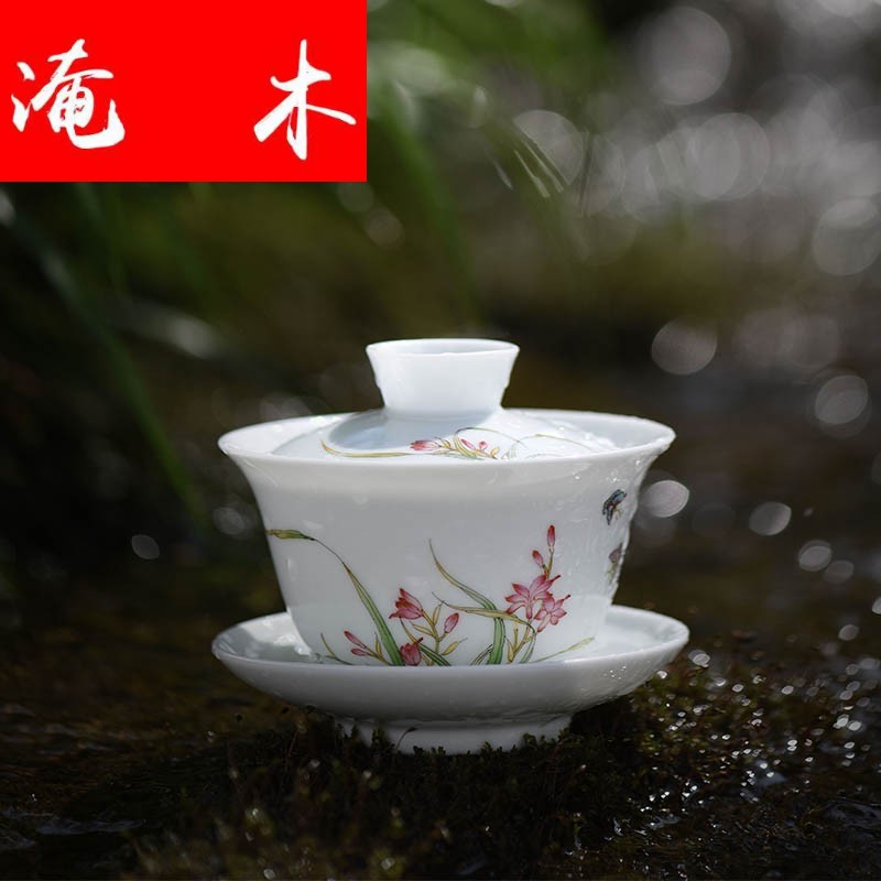 Flooded kung fu tea set only three bowl of hand - made of wooden jingdezhen ceramics orchid tureen cup tea bowl by hand