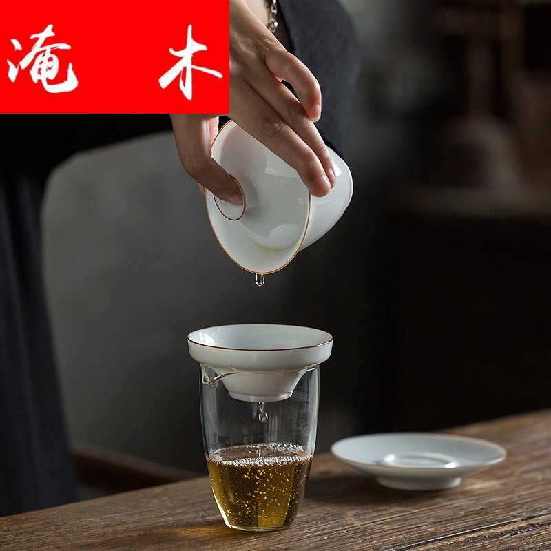 Submerged wood jingdezhen mud tureen tea suit white jade jade porcelain contracted kung fu tea set upscale gift box logo