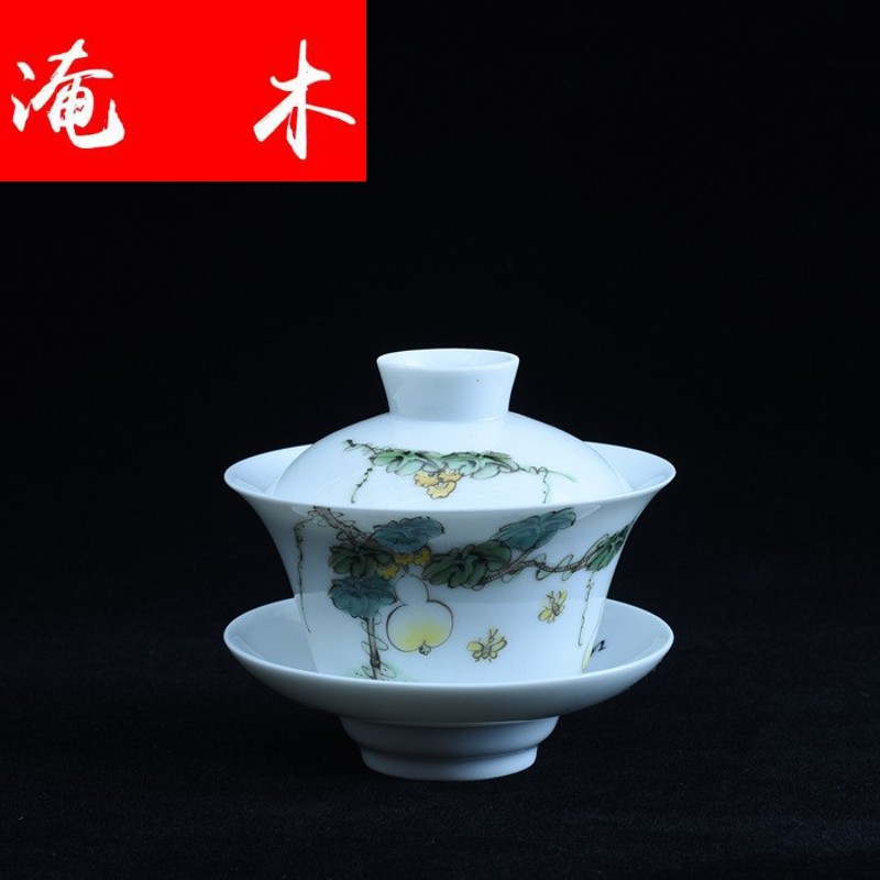 Submerged wood hand - made calligraphy and painting enamel tureen jingdezhen ceramic cup bowl only three cups of tea kungfu tea set to hand