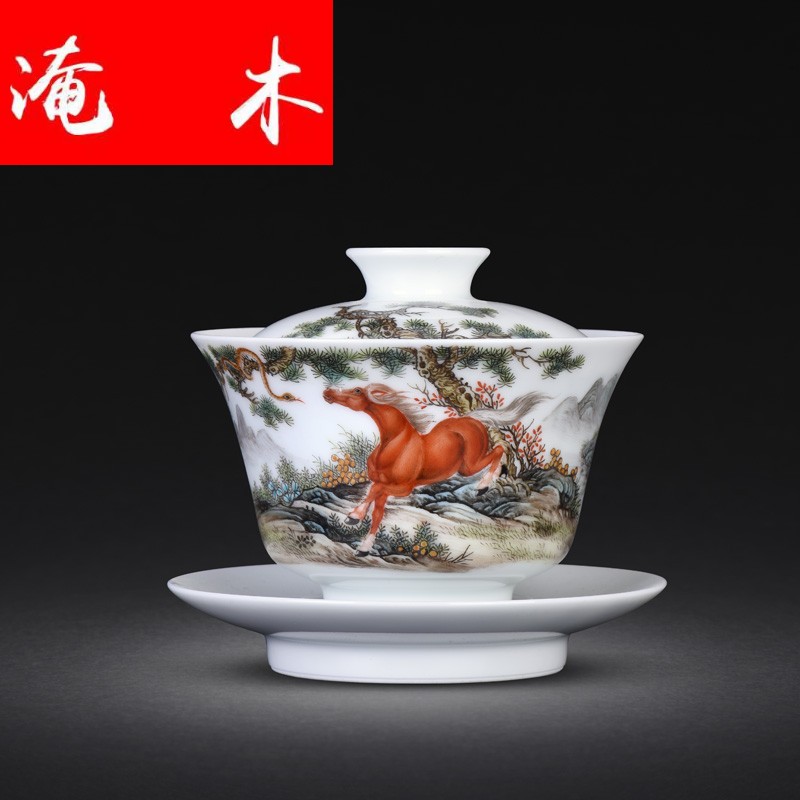Beasts submerged wood jingdezhen up with porcelain enamel pure manual painting kung fu tea set three ancient tureen tea mercifully