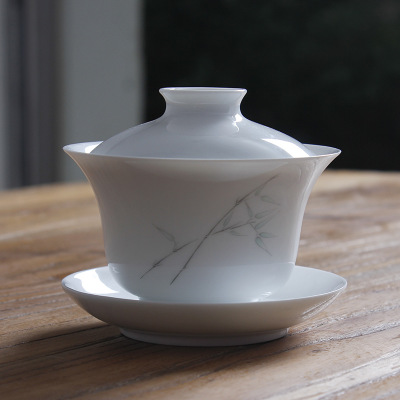 Submerged wood jingdezhen hand - made only three bowl of sweet white enamel bamboo tureen tea bowl of ceramic kung fu tea cups