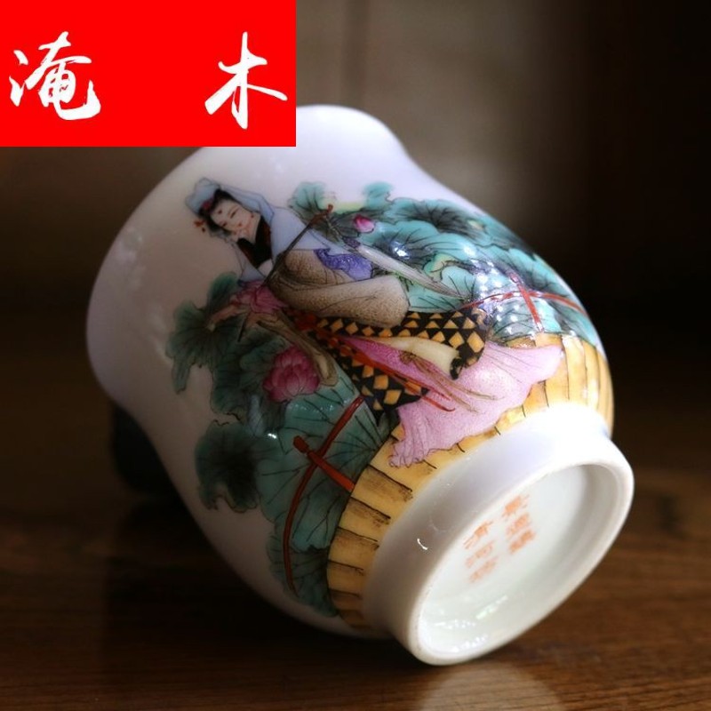 Flooded in the qing - he - his hand - made wooden jingdezhen tea set single cup sample tea cup twelve gold hair pin on powder enamel glaze characters better