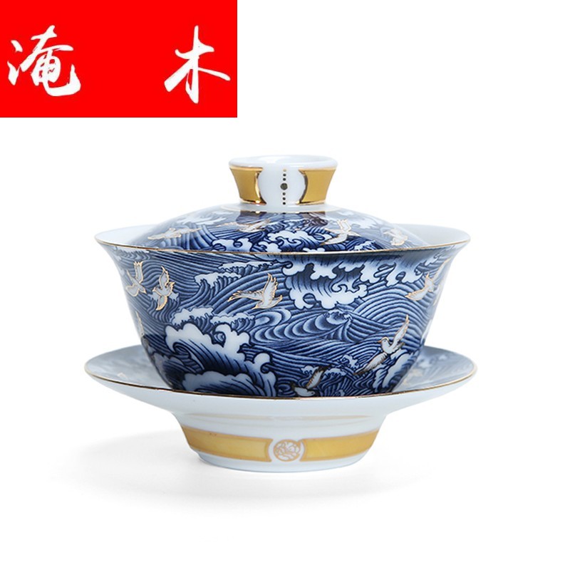 Submerged wood by hand the see colour blue and white porcelain craft tureen high dehua white porcelain kung fu tea set three bowl of tea ware worship