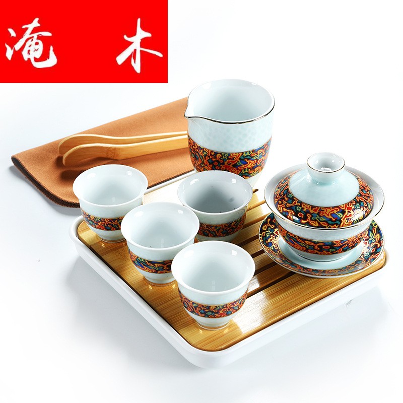 Travel submerged wood dehua tureen tea package white porcelain of a complete set of kung fu tea sets business gifts support LOGO