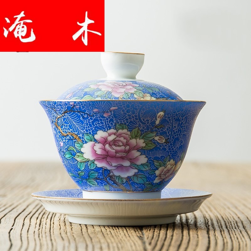 Flooded wooden pick flowers tureen large white porcelain of jingdezhen ceramics pastel colored enamel three bowl is kung fu