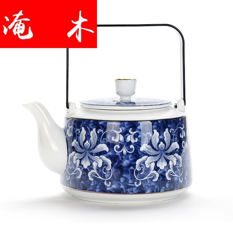 Flooded wood jingdezhen porcelain ceramic teapot high - volume large - sized cold water girder of blue and white porcelain teapot household mercifully