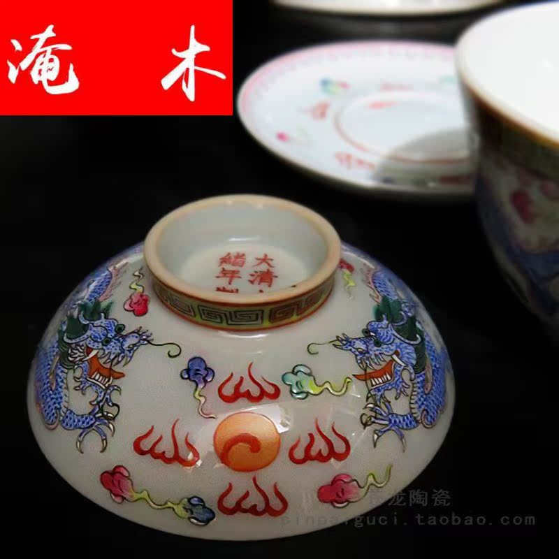 Submerged wood powder enamel manual hand blue ssangyong 's three big tureen jingdezhen ceramics to tureen bowl tea cups