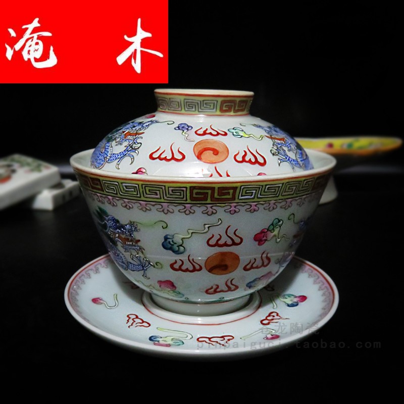 Submerged wood powder enamel manual hand blue ssangyong 's three big tureen jingdezhen ceramics to tureen bowl tea cups