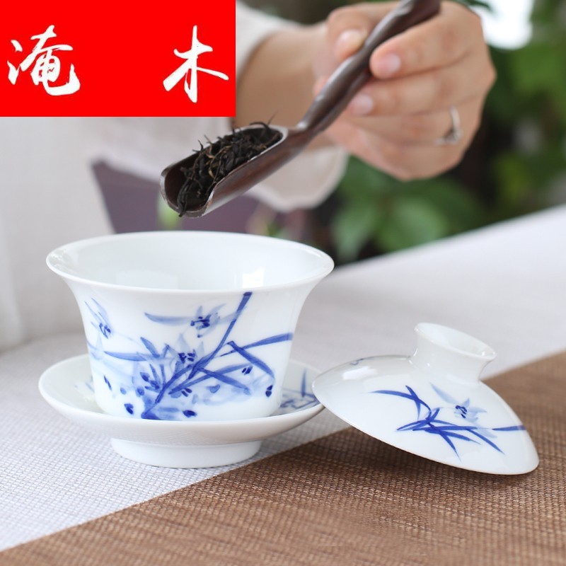 Submerged wood jingdezhen tureen hand made blue and white porcelain ceramic cups large three bowls of kung fu tea set in a mercifully