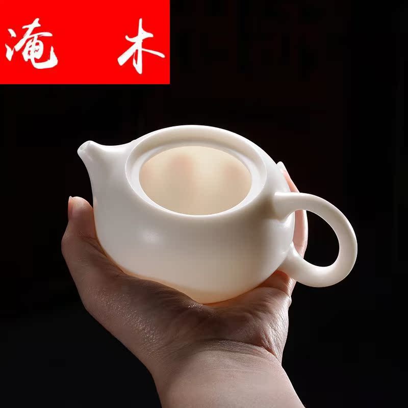 Submerged wood dehua suet jade biscuit firing white porcelain ceramic teapot xi shi POTS, manual small single home tea POTS