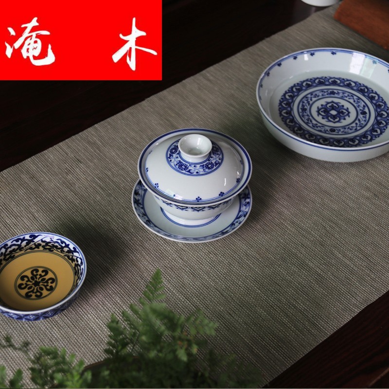 Submerged wood defect of hand - made porcelain treasure phase tureen jingdezhen ceramic cups archaize under glaze color manual kung fu tea set