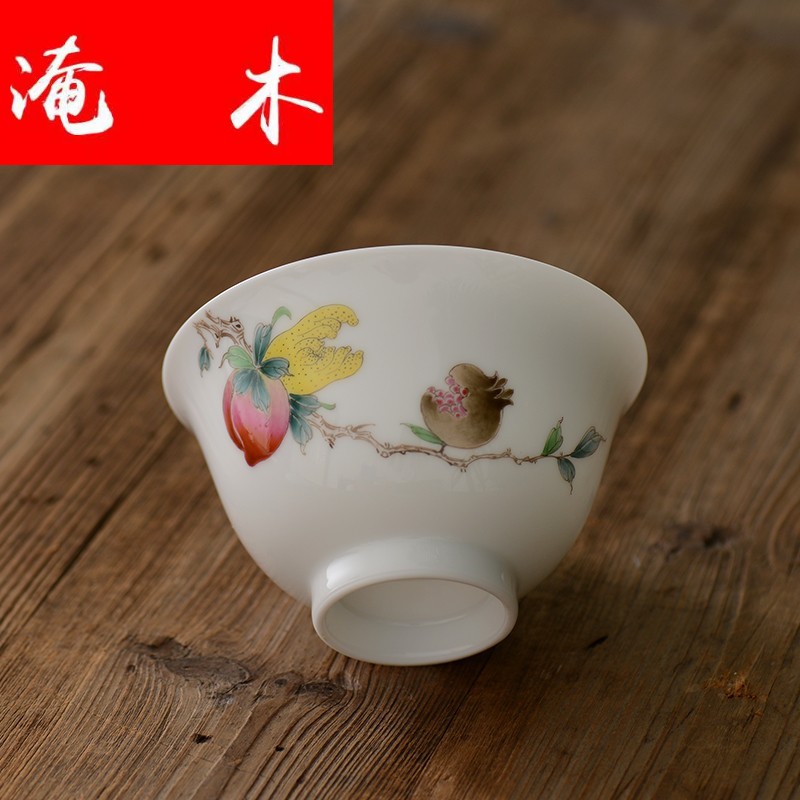 Submerged wood manual pastel jade porcelain only three tureen jingdezhen ceramic kung fu tea tea bowl of a large live hand - made