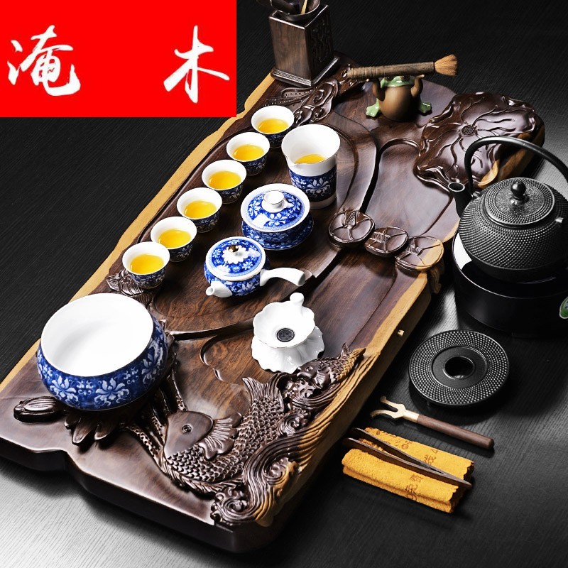 Flooded the whole piece of ebony wood tea tray was imitation elder brother up with violet arenaceous kung fu tea sets the whole household contracted and I