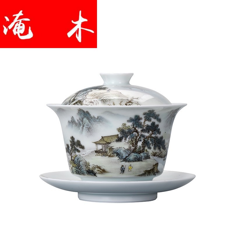 Submerged wood jingdezhen porcelain hand - made pastel scenery only three tureen kung fu tea bowl tea cup