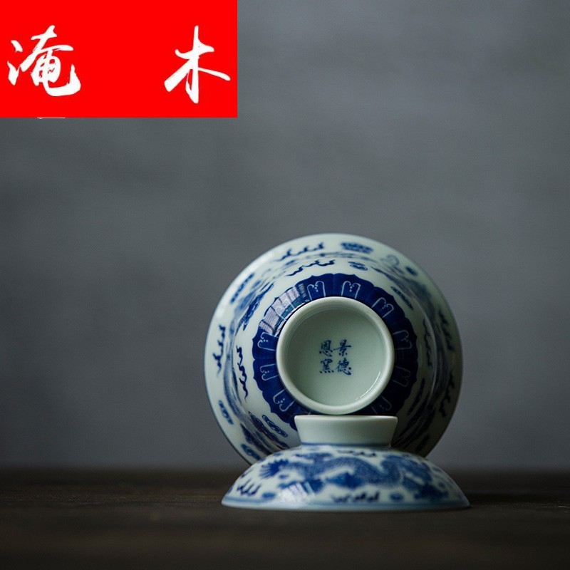 Submerged wood let jingdezhen blue and white tureen ceramic up large manual hand draw three bowl kung fu tea set