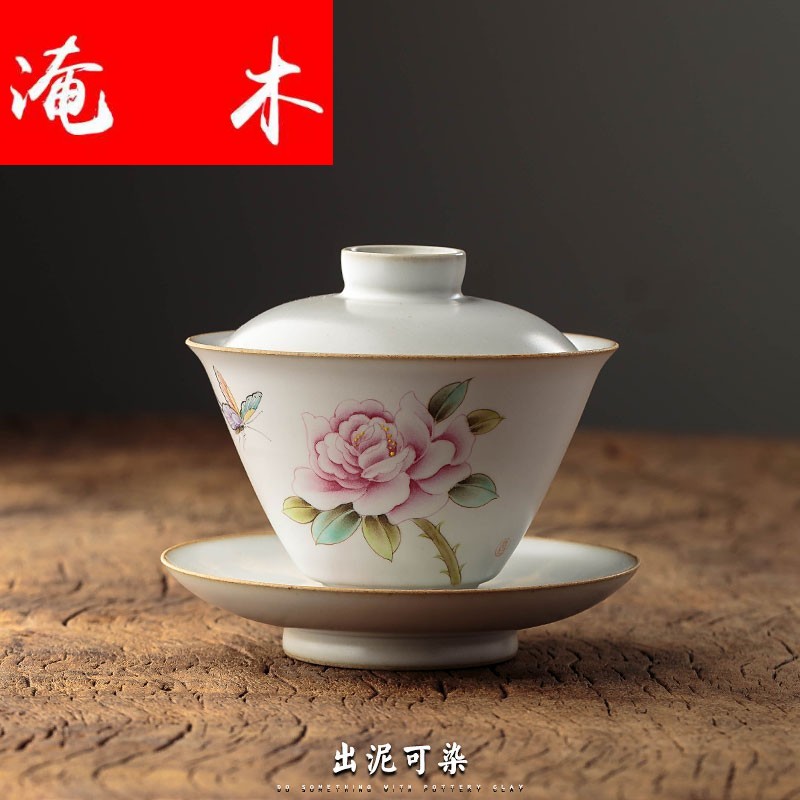 Flooded the wooden hand draw large only three tureen suit kung fu jingdezhen checking ceramic cups three mercifully tea machine