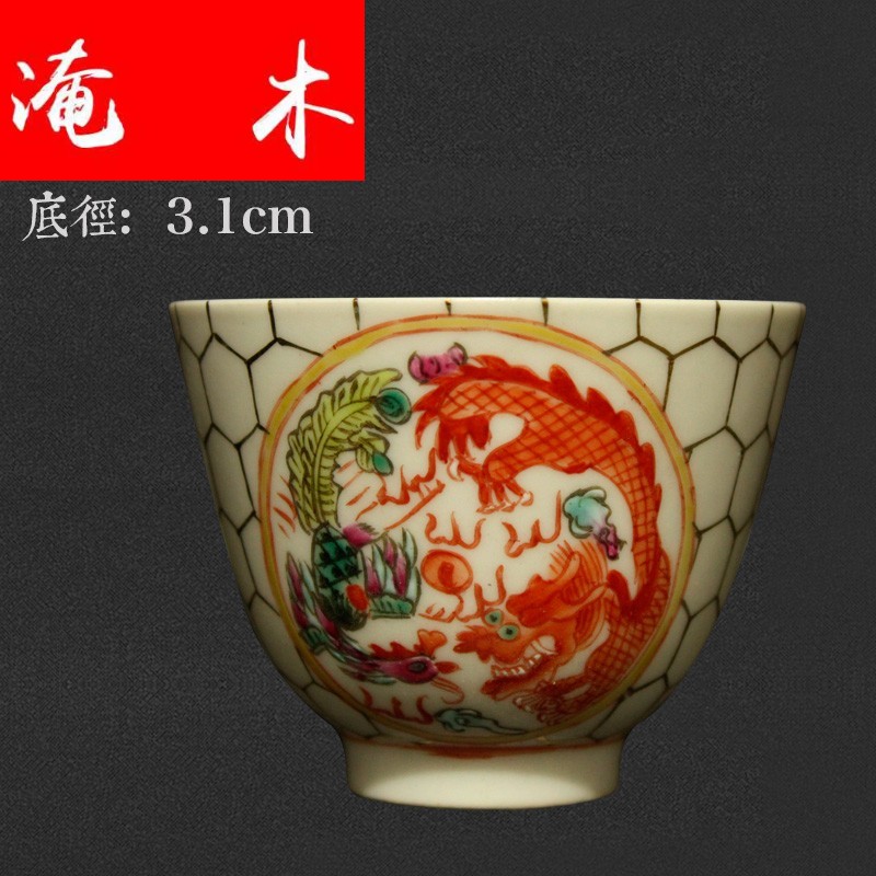 Flooded jingdezhen wood antique collection guangxu dynasty antique hand - made pastel longfeng single cup tea cup cup product master