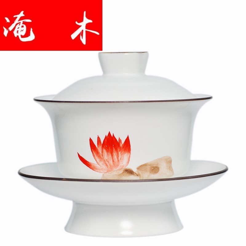 Submerged wood jingdezhen hand - made ceramic tureen white porcelain three tureen large household kung fu tea tea cups worship