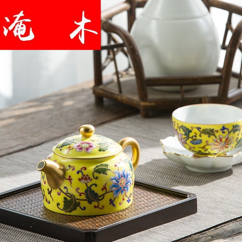 Flooded MuHuang passion in jingdezhen porcelain manually set the teapot Jin Gongfu teapot tea hand - made master individual cup