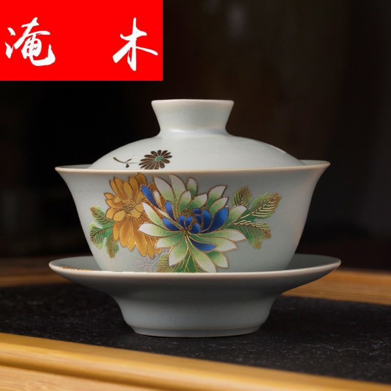 Submerged wood ru rhyme huarong bas - relief only three tureen tea tea bowl, ceramic set of kung fu tea tea taking