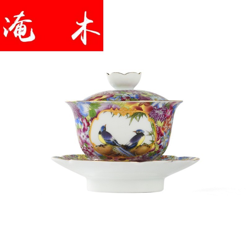 Submerged wood jingdezhen jindi flower pastel colored enamel porcelain large three tureen kung fu tea tea cup