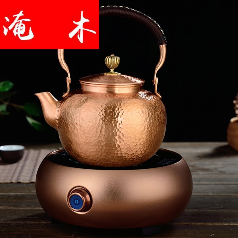 Flooded wooden plates by hand kettle kung fu tea pot home upset hammer eye grain copper pot of electric TaoLu boil tea