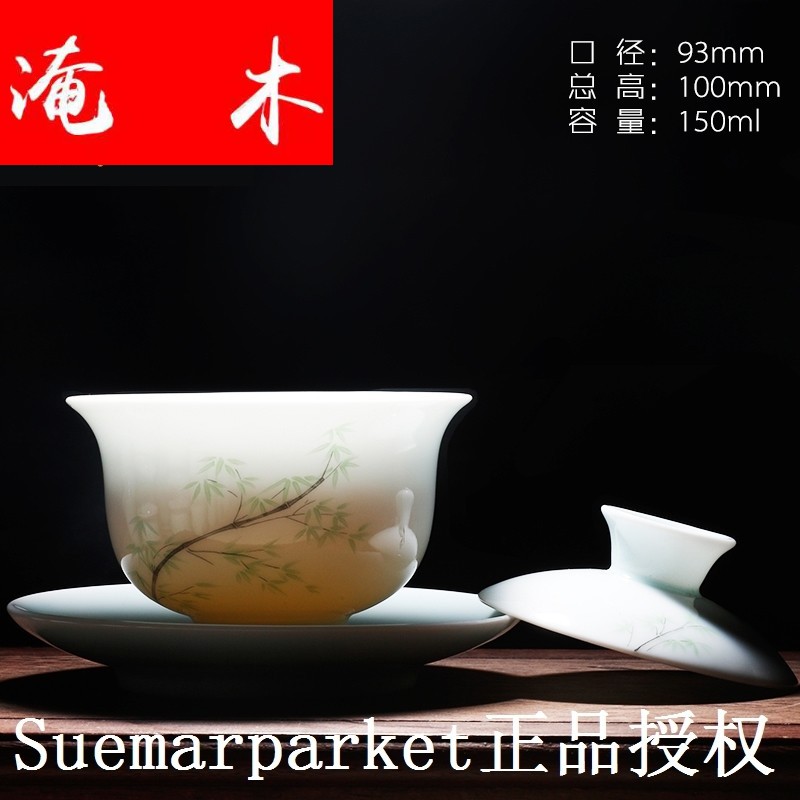 Submerged wood high - grade jade porcelain tureen large cups manual only three bowl of jingdezhen ceramic kung fu tea powder enamel mercifully