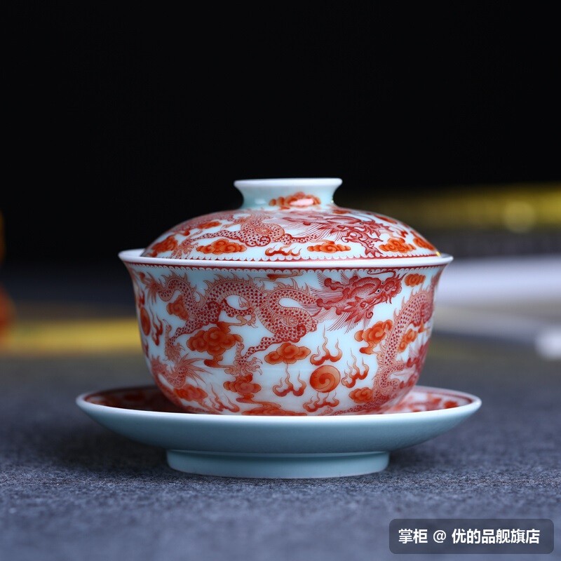 Flooded jingdezhen wood color glaze porcelain tea tureen Jin Hongxia hand - made checking ceramic famille rose only three cup of tea