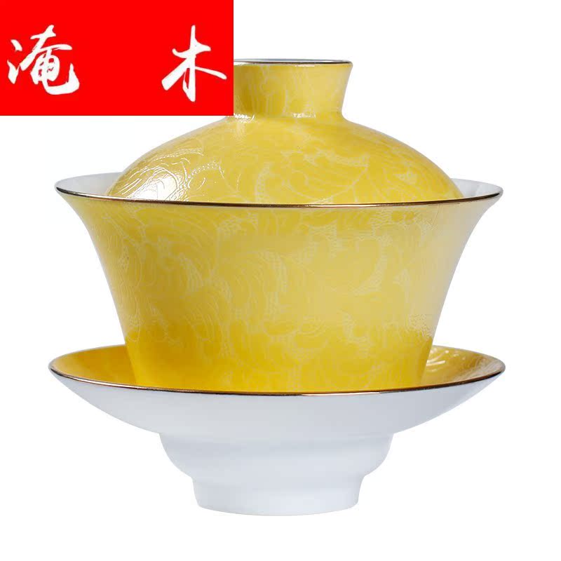 Submerged wood paint pick flowers tureen jingdezhen ceramic checking kung fu tea set hand - made pastel three tureen