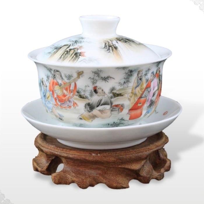 Flooded wood jingdezhen porcelain tea tureen manual only three hand pastel glass ceramic bowl cover cups of tea ware