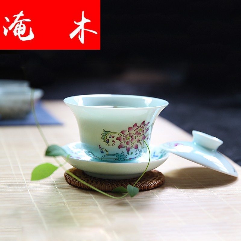 Flooded, rhyme tureen jingdezhen ceramic cups large kung fu tea set three bowl of pastel worship tea cups