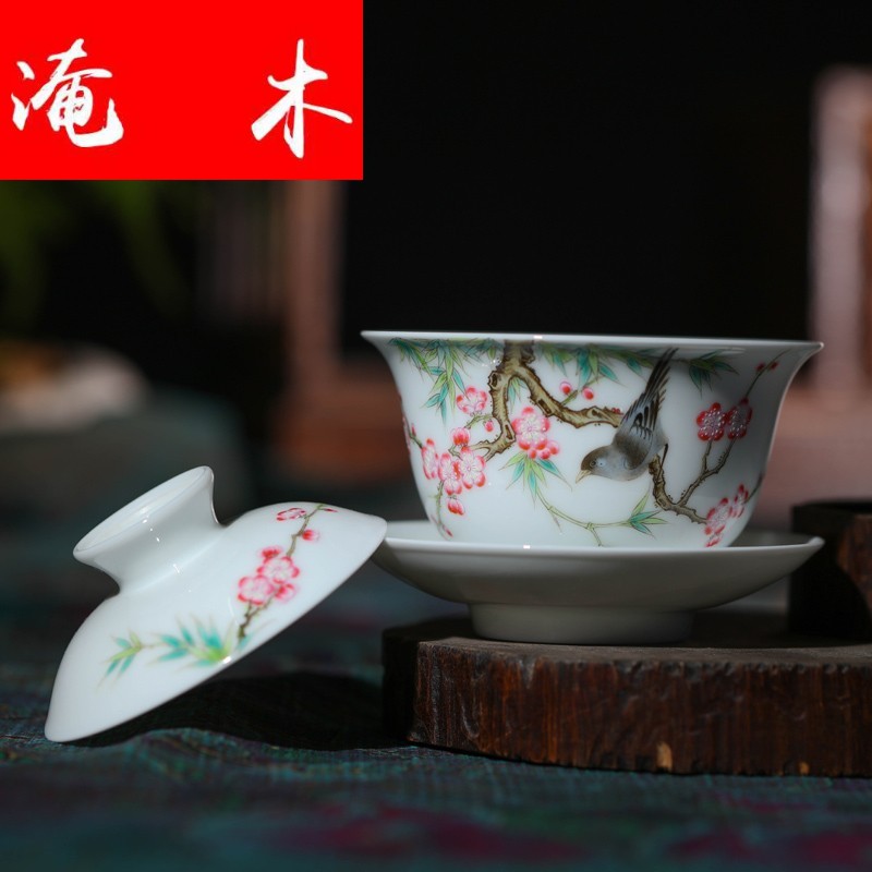 Submerged wood jingdezhen porcelain tea set hand - made pastel only three cup tureen Jin Hongxia hand made ceramic tea bag in the mail