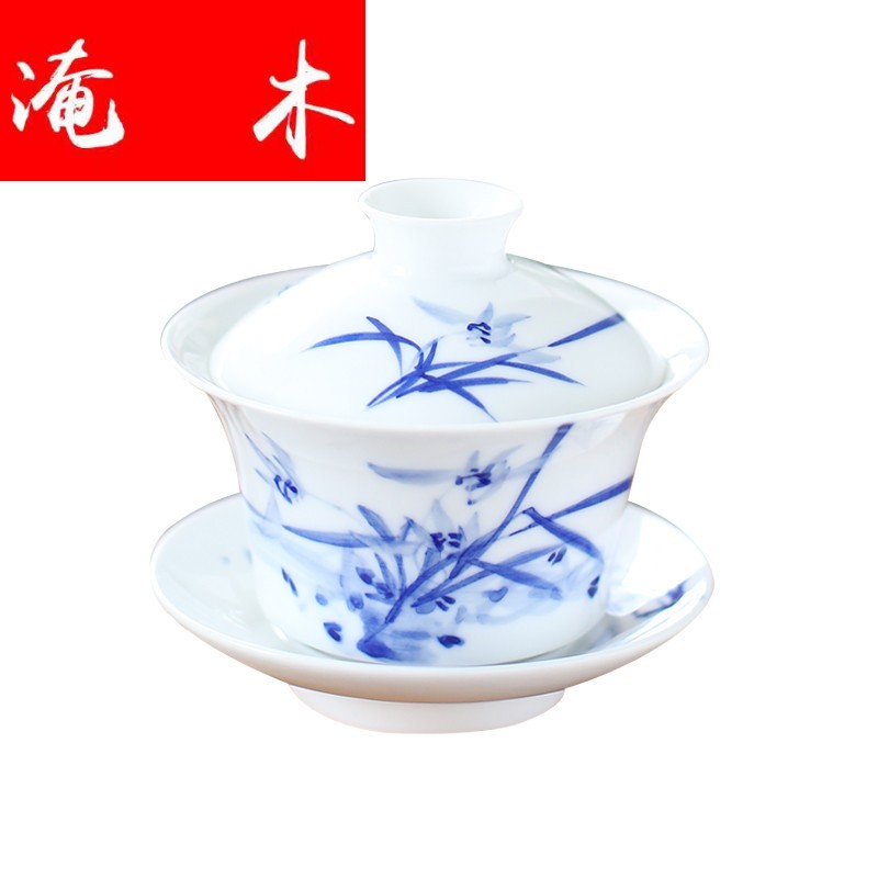 Submerged wood jingdezhen tureen hand made blue and white porcelain ceramic cups large three bowls of kung fu tea set in a mercifully