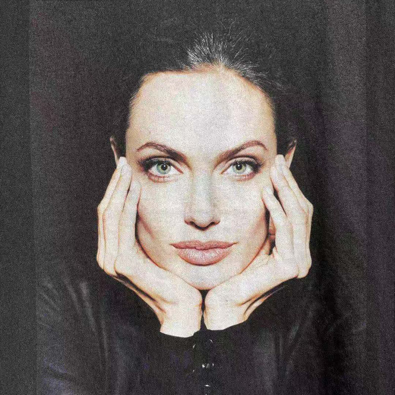 vintage水洗做旧破洞复古安吉丽娜朱莉人物头像vtg短袖t恤简约潮