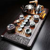 Bulljen Black Sandalwood Solid Wood Tea Tray Purple Sand Kutian Tea Suit Home Ceramic Teapot Tea Cup Fully Automatic Induction Cookware