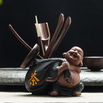 Niu Ren Black Pottery Black Sandalwood Solid Wood Tea Road Six Gentleman Tea Tray Tea Art Pendulum Tea Clip Tea Clip Tea Needle in full swing with spare parts