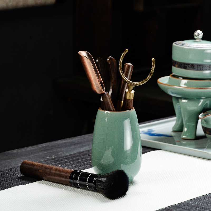 NiuRen elder brother up with ceramic tea six gentleman 's suit kung fu tea set with parts of ebony ChaGa ChaZhen tea knife
