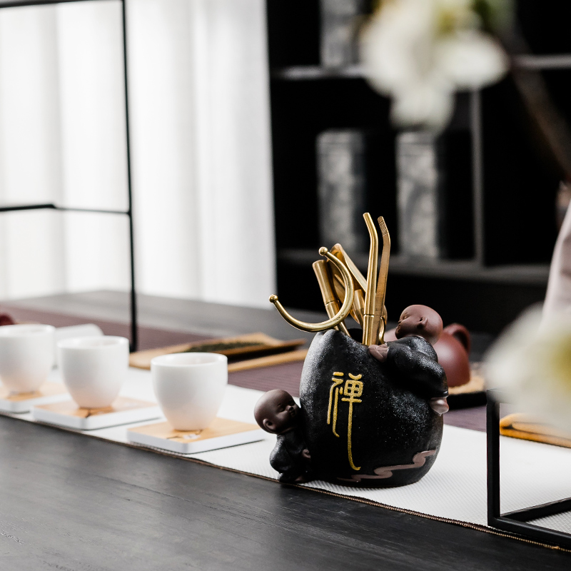 NiuRen ebony tea six gentleman tea tray ceramic tea set, tea art furnishing articles ChaGa tea spoon tea accessories of esau
