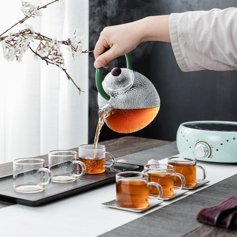 NiuRen more heat resistant glass tea set suit household teapot teacup the boiled tea, the electric TaoLu pu 'er tea steamer