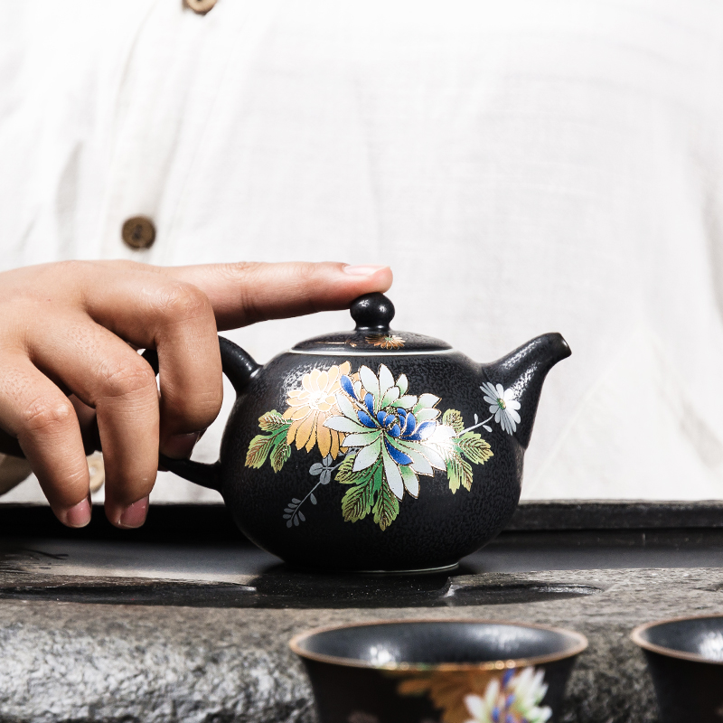 NiuRen vintage kung fu tea rust glaze ceramic household Japanese beauty pot of manual pick flowers teapot tea