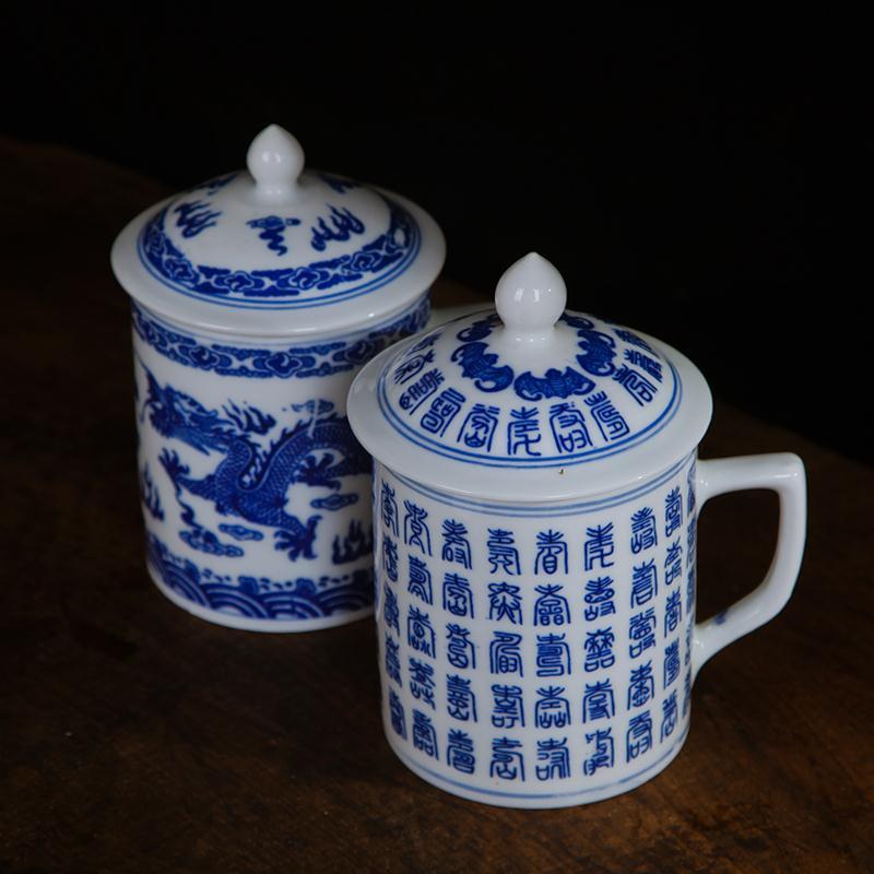 Glass cup office cup of jingdezhen porcelain ceramic cup old historicism huai blue and white porcelain cup