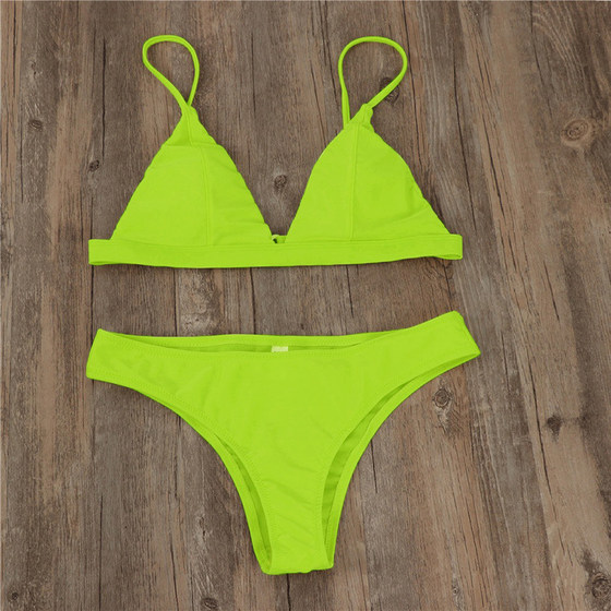 Coat pairing with triangle bikini solid color padded swimming bra sexy style women's swimwear quick drying professional back beauty Coat pairing with triangle bikini solid color padded swimming bra sexy style women's swimwear quick drying professional back beauty