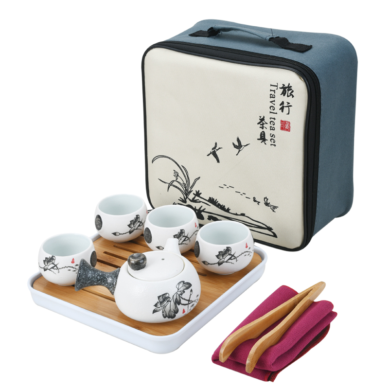 Kung fu tea set Japanese travel kit bags small set of household portable teapot teacup contracted Snow White porcelain