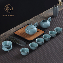 Pu Hao handmade Ruyao tea set set Simple ceramic Kung Fu tea set Open piece can raise teapot tea cup set