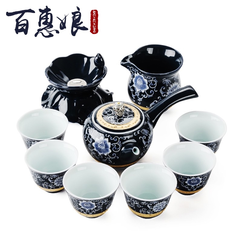 The see home LAN (niang of a complete set of kung fu tea set manually TengHua porcelain cup lid bowl