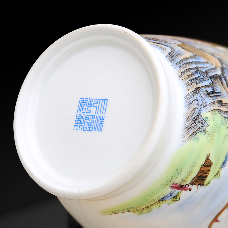 To ceramics high white transparent thin foetus enamel paint mountain yu LouTing vase