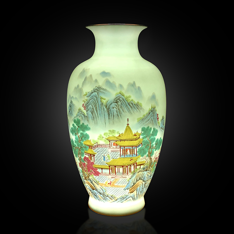 To ceramics high white transparent thin foetus enamel paint mountain yu LouTing vase