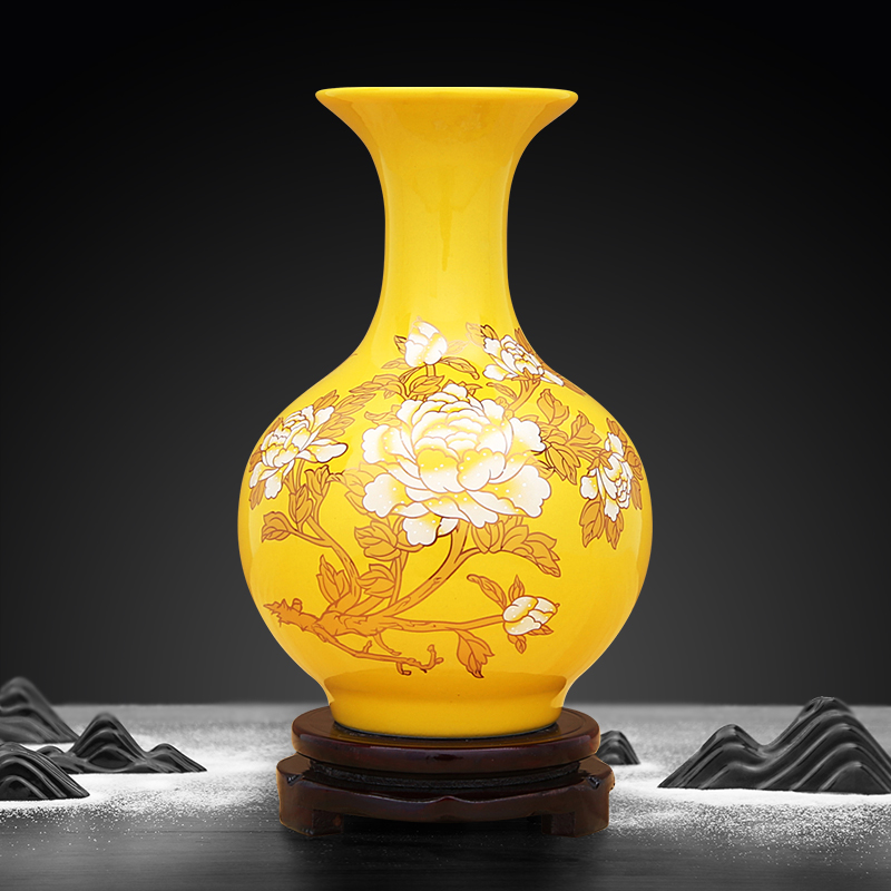 Yellow emperor to industry ceramic vase paint peony riches and honour