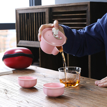 The porcelain propaganda manual flower fast guest Cup portable travel kung fu tea set set one pot two cups carrying bag business trip